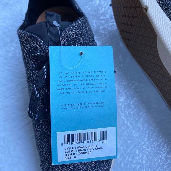 TOMS Women's The Cabrillo Sneaker Black Terry Sz 6 - Picture 4 of 8